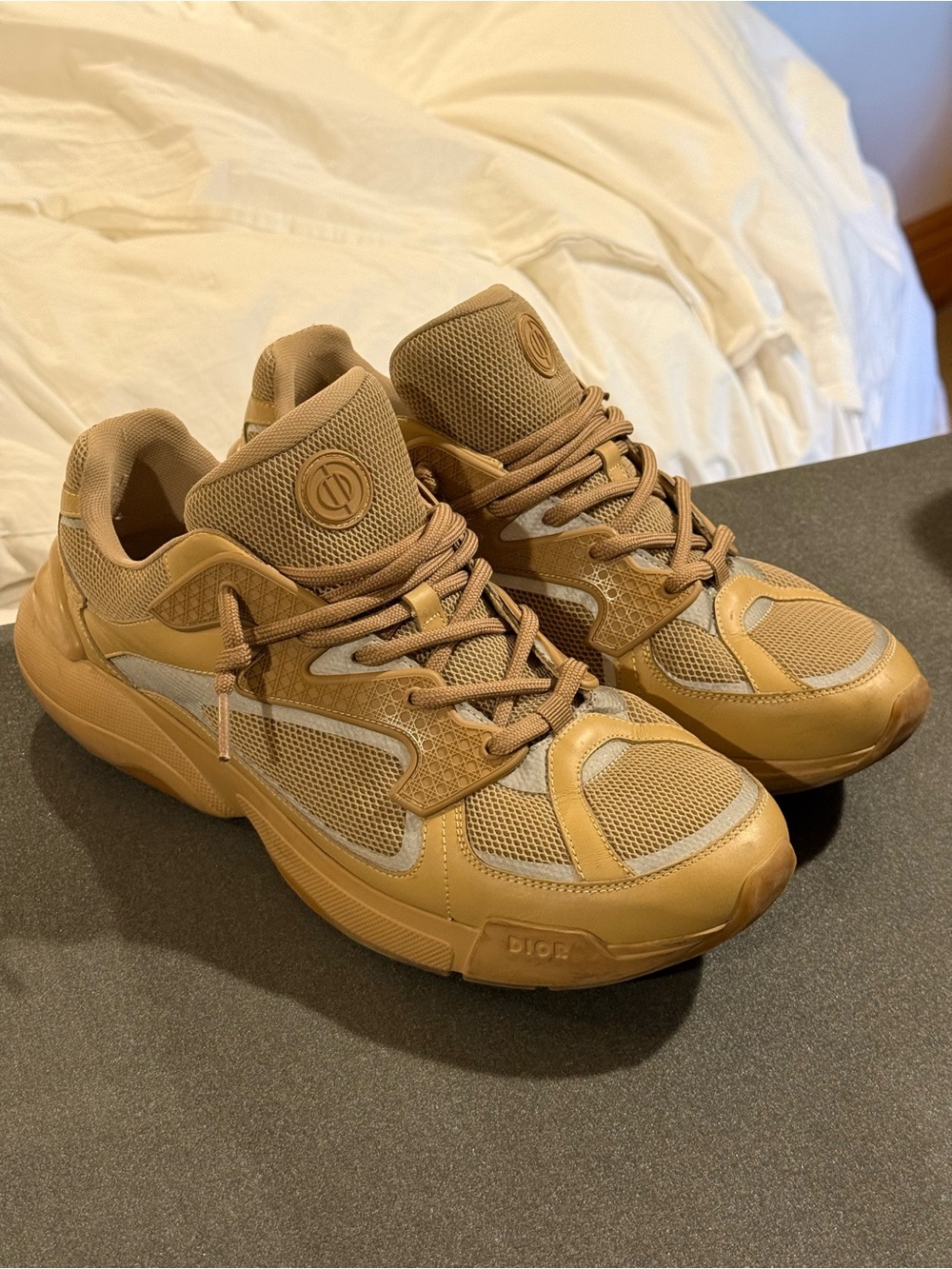 Dior Men’s Tan & Silver Mesh Leather Sneakers
